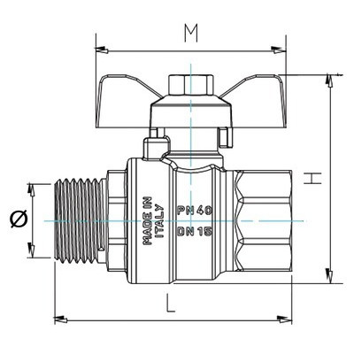 Vanne BS poignée papillon alu MF1/2"- DIFF - 110036