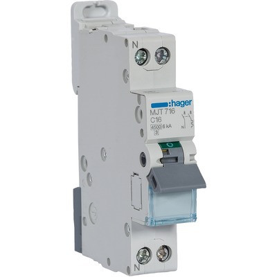 Disjoncteur 1P N 4.5-6kA courbe C-16A- HAGER - MJT716