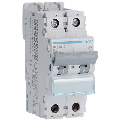 Disjoncteur 2P 6-10kA courbe D-25A- HAGER - NGN225