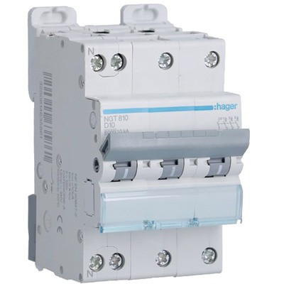 Disjoncteur 3P N 6-10kA courbe D-16A- HAGER - NGT816